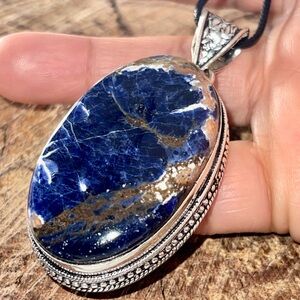 Large Chunky Navy Sodalite Pendant 2 1/2”